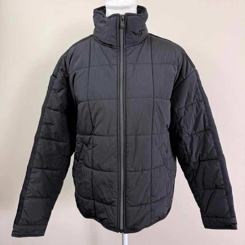 Roxy Womens Black Quilted Grid Puffer Jacket Funnel Neck Full Zip Sporty Sz S